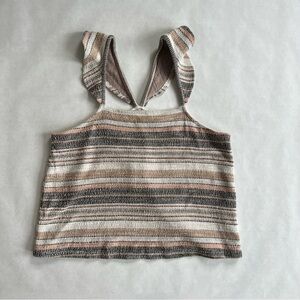 Madewell Striped Earth Tone Tank Top with Flutter Straps Women’s Size Large
